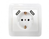 ASD/InHome CLASSICO роз. СУ 1 мест.+2USB 16А бел. (земля, керам. осн.)