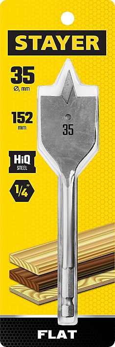 Сверло перовое по дереву 35х152 мм (шестигранный хвостовик) STAYER Flat 2950-35