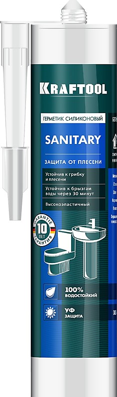 Герметик белый, санитарный силиконовый KRAFTOOL SANITARY, 300 мл